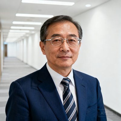 一位戴着金属框眼镜、神情沉稳的中年男性客户代表，身着深蓝色西装搭配条纹领带，背景为明亮的办公走廊